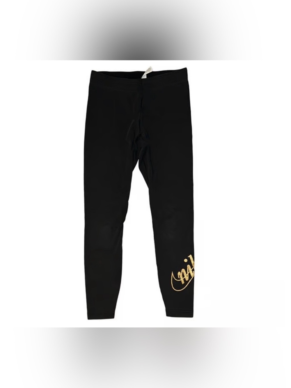 Nike Metallic Gold Graphic Script Logo Leggings - High Waisted Black Tights